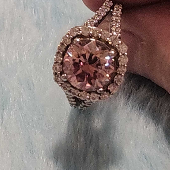 Ring, Simulated pink sapphire, with white CZ Halo, set in 925, size 9 - Picture 8 of 8